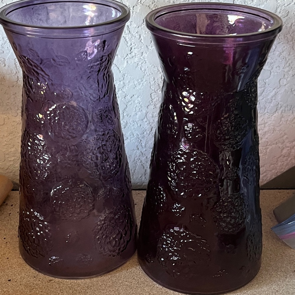 Antique Dark or Light Amethyst Textured Vases Acorn Marked RARE